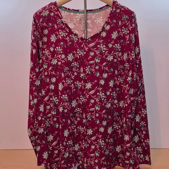 croft & barrow Tops - Croft & Barrow The Classic Tee Women’s Long Sleeve Top, 2X, Burgundy Floral